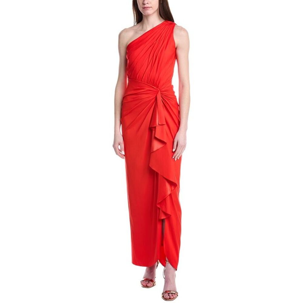 Tadashi Shoji Womens Solid One Shoulder Maxi Dress, Red